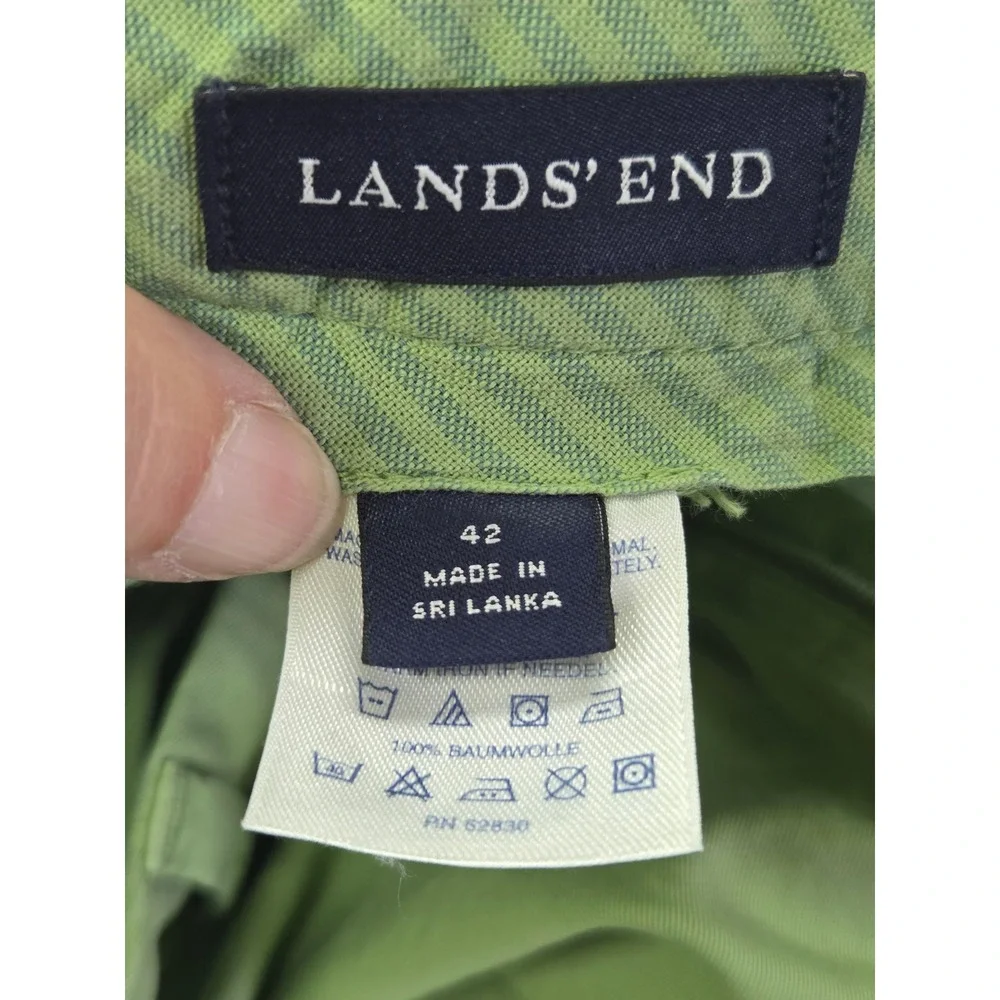 Lands End Mens Green Pleated Chino Pants 42 x 34 Cuffed Cotton Trousers 190311